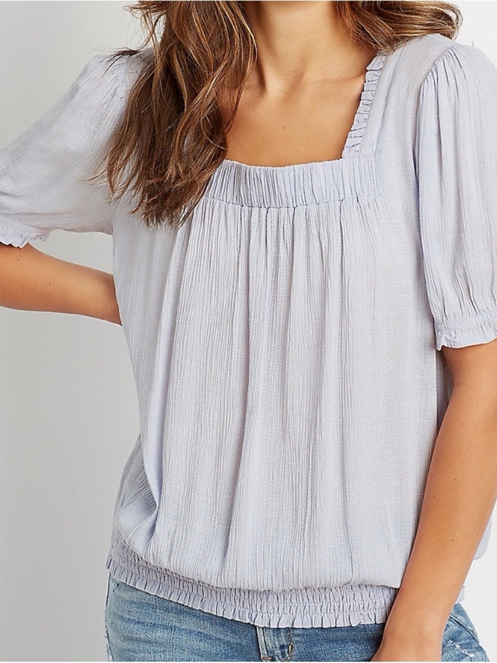 Maurices Blue Square Neck Smocked Bottom Puff Sleeve Top Peasant Cottagecore